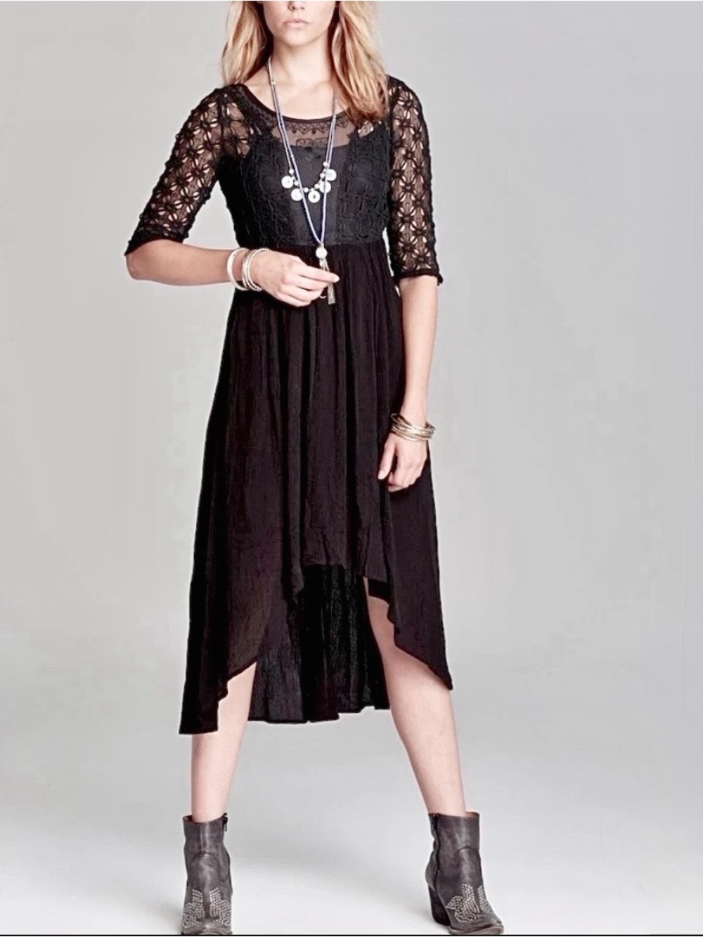 Free People NWT Snap Out Of It Lonesome Dove High/Low Mixed Media Dress, Size 6